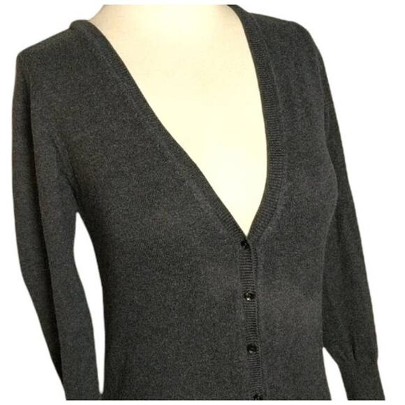 ZARA Knit Charcoal Gray V-Neck Fitted Cardigan Sweater M - Picture 14 of 16